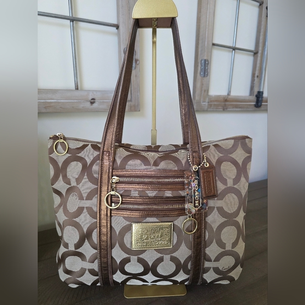 Coach Y2K Poppy Op Art Glam Tote In Metallic Bronze - Picture 4 of 16